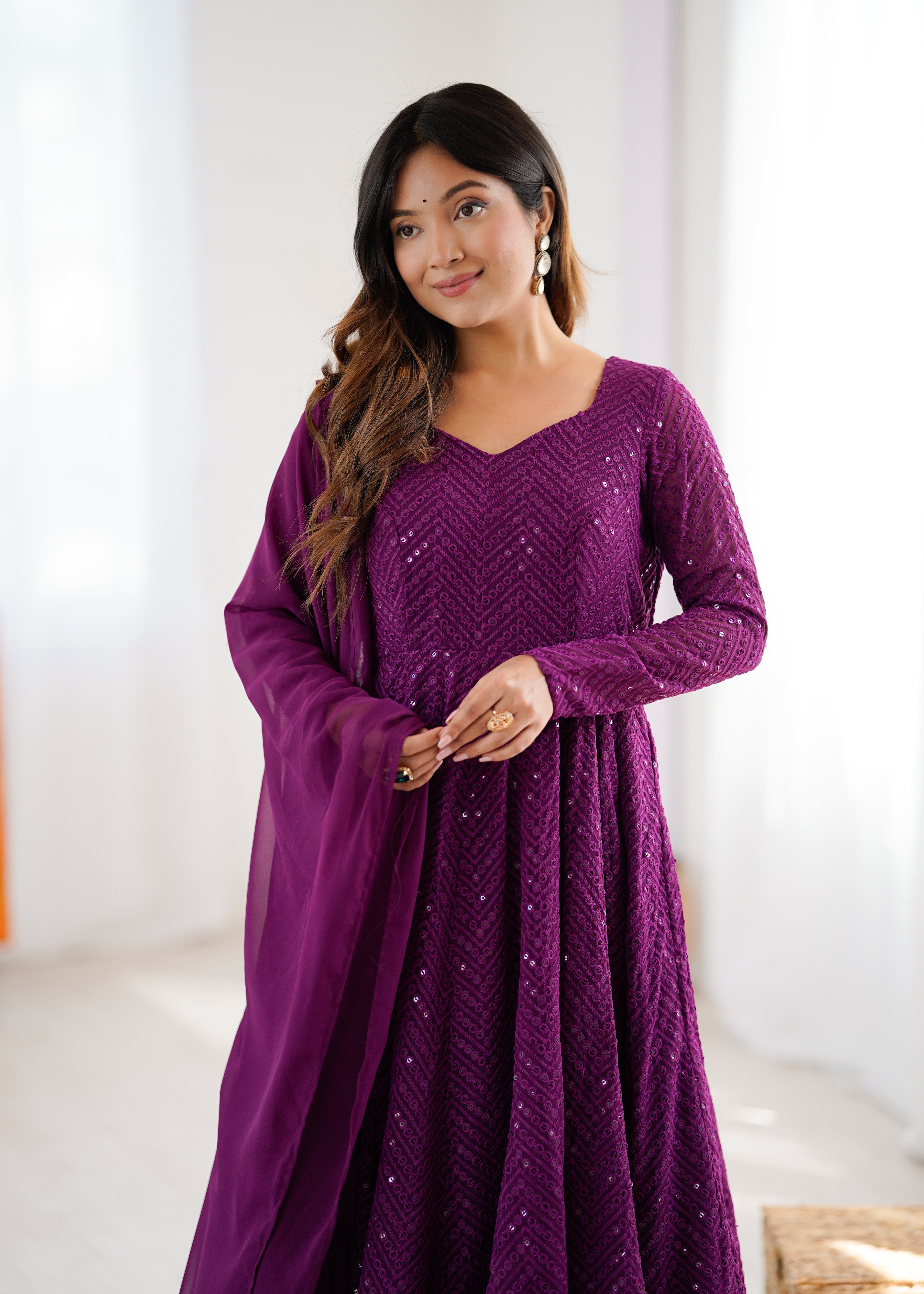 Premium Embroidered Soft Fox Georgette Anarkali Suit Set with Dupatta