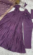 Designer Roman Silk Flared Suit Set with Traditional Jacquard Dupatta