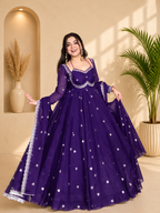Neha Elegant Royal Purple Faux Georgette Anarkali Suit Set