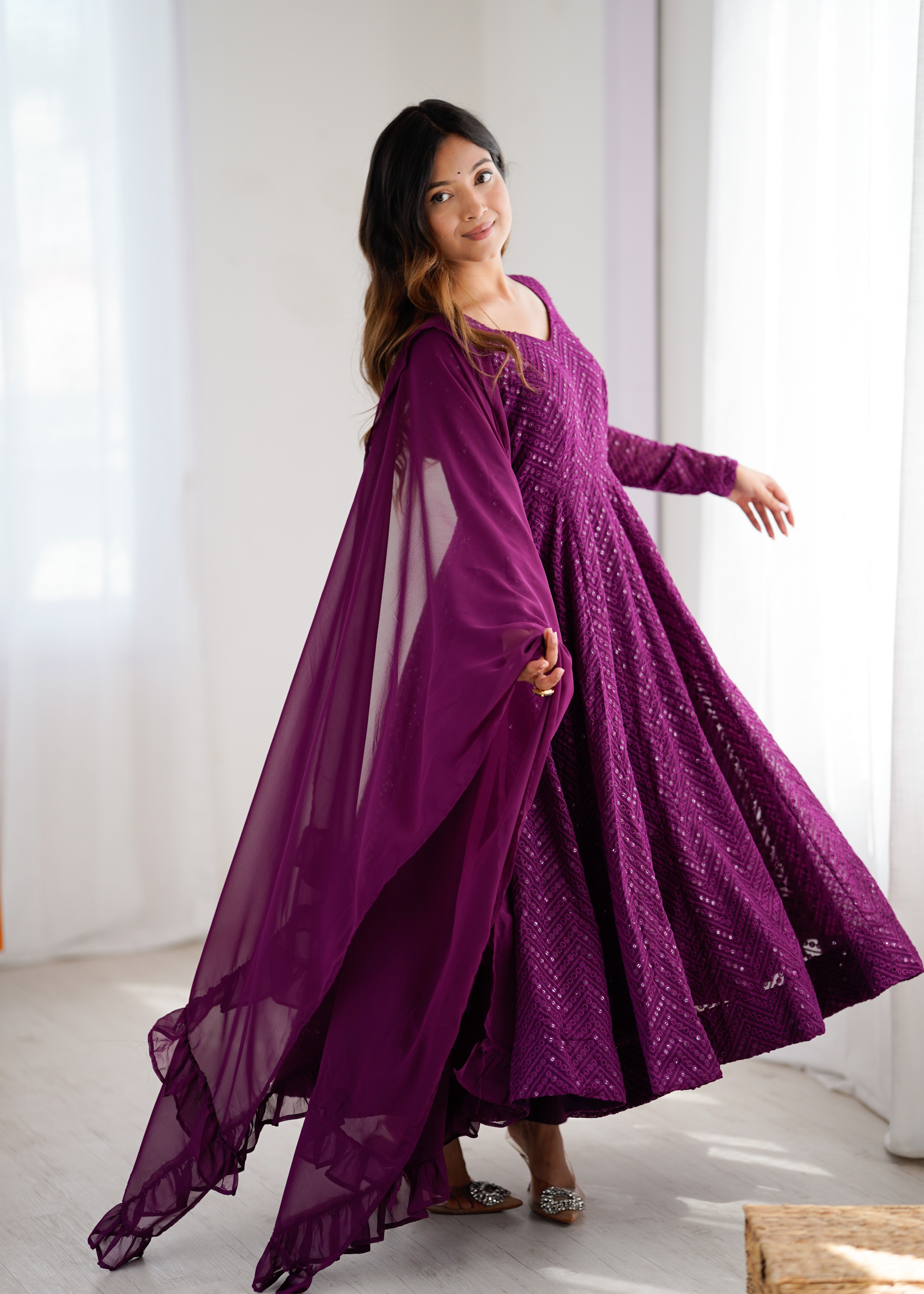 Premium Embroidered Soft Fox Georgette Anarkali Suit Set with Dupatta