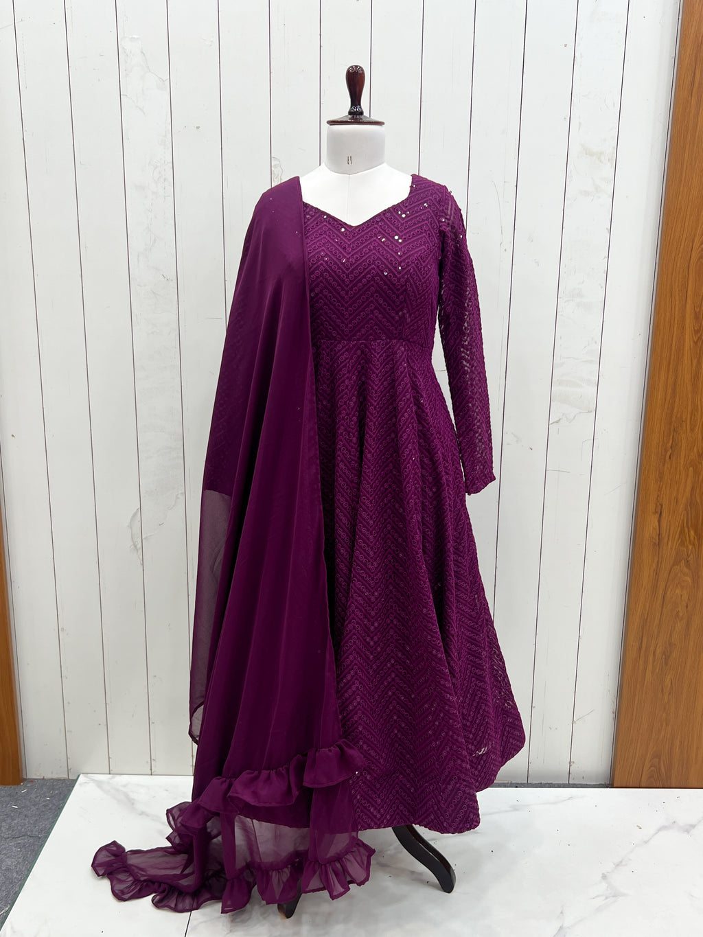 Premium Embroidered Soft Fox Georgette Anarkali Suit Set with Dupatta