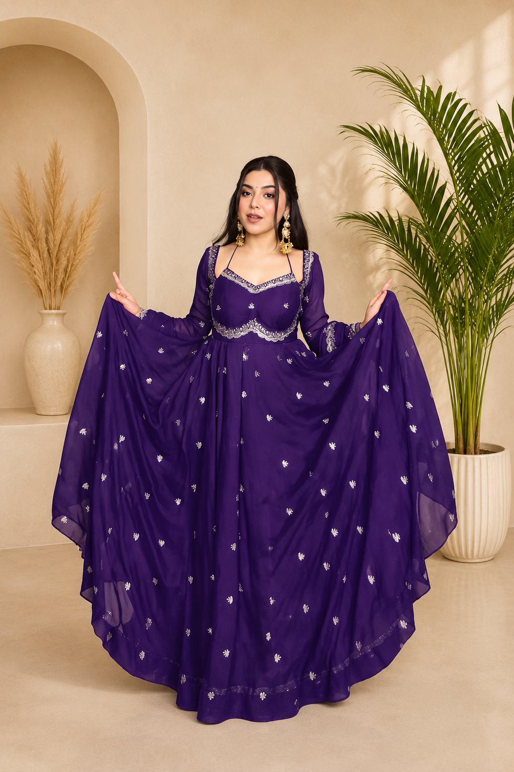 Neha Elegant Royal Purple Faux Georgette Anarkali Suit Set