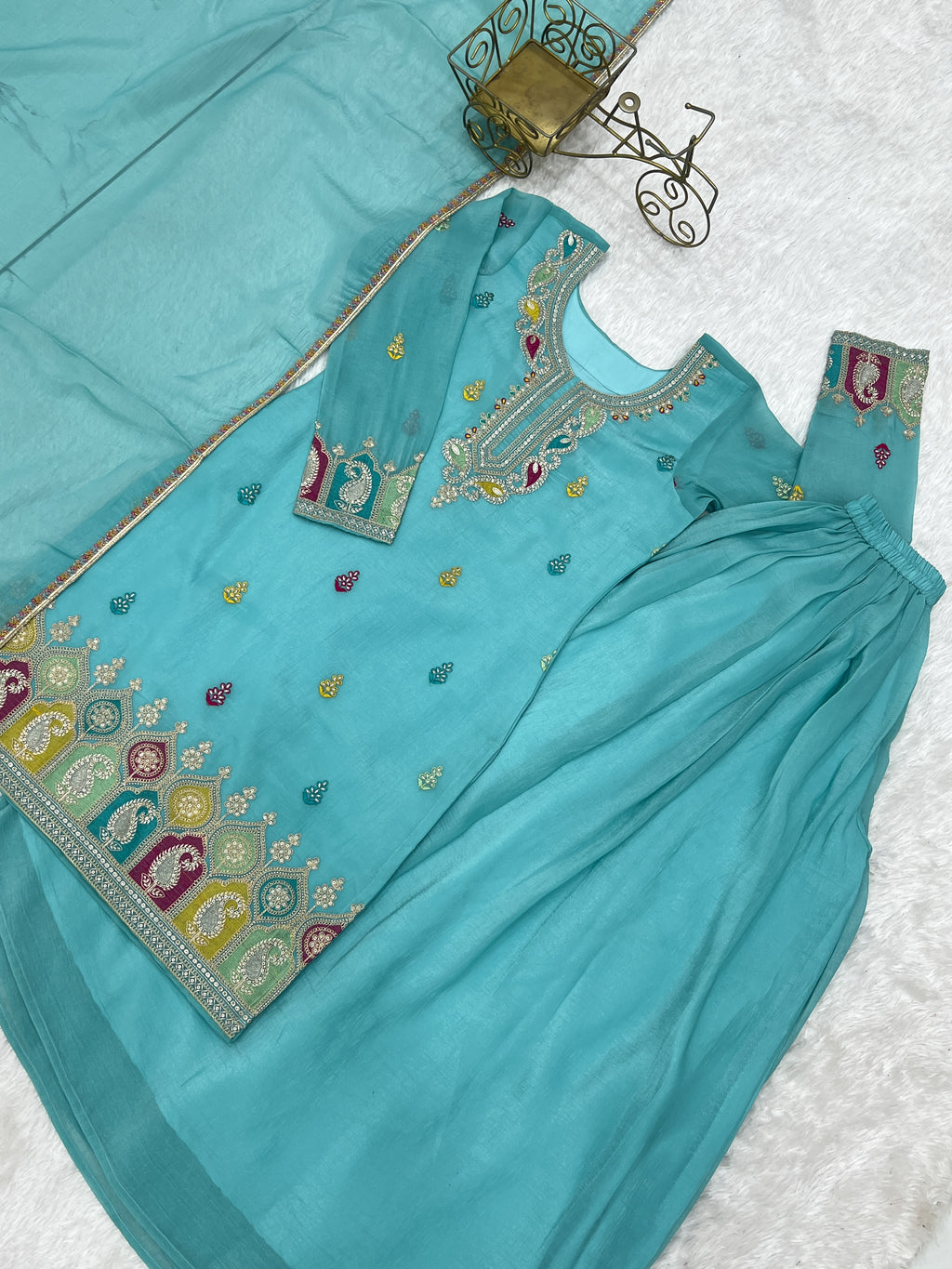 Very Attractive Crunchy Silk Straight Kurta Palazzo Set with Dupatta