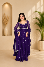 Neha Elegant Royal Purple Faux Georgette Anarkali Suit Set