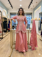 New Designer Pink Rangoli Silk Embroidered Suit Set
