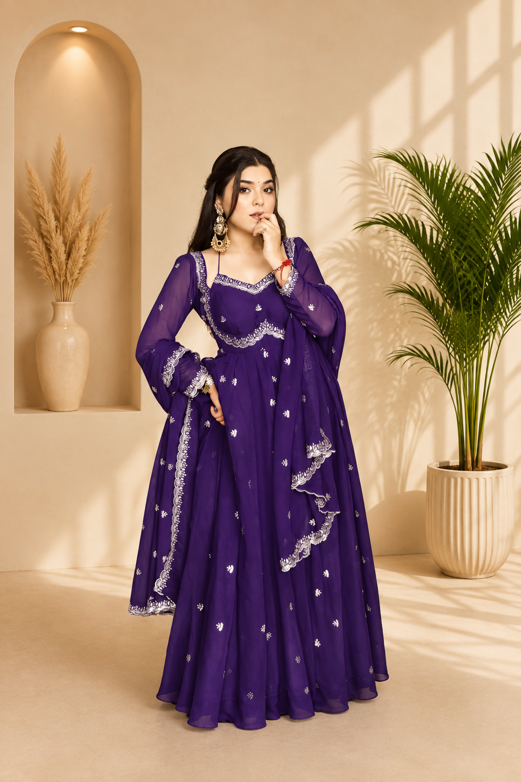 Neha Elegant Royal Purple Faux Georgette Anarkali Suit Set