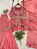 New Designer Pink Rangoli Silk Embroidered Suit Set