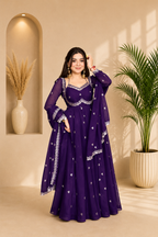 Neha Elegant Royal Purple Faux Georgette Anarkali Suit Set