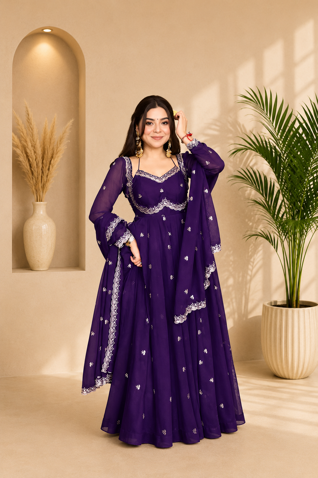 Neha Elegant Royal Purple Faux Georgette Anarkali Suit Set