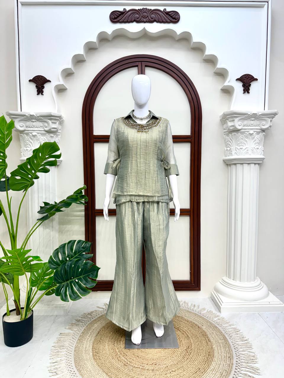 Luxury Seafoam Green Salsa Crushed Festive Co-Ord Set