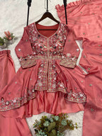 New Designer Pink Rangoli Silk Embroidered Suit Set