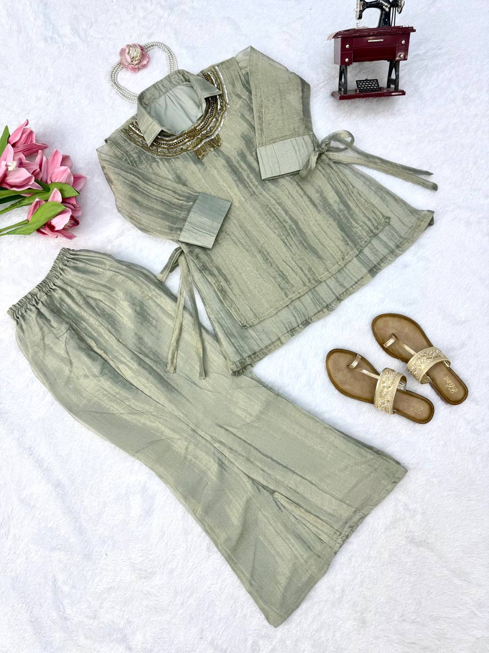 Luxury Seafoam Green Salsa Crushed Festive Co-Ord Set