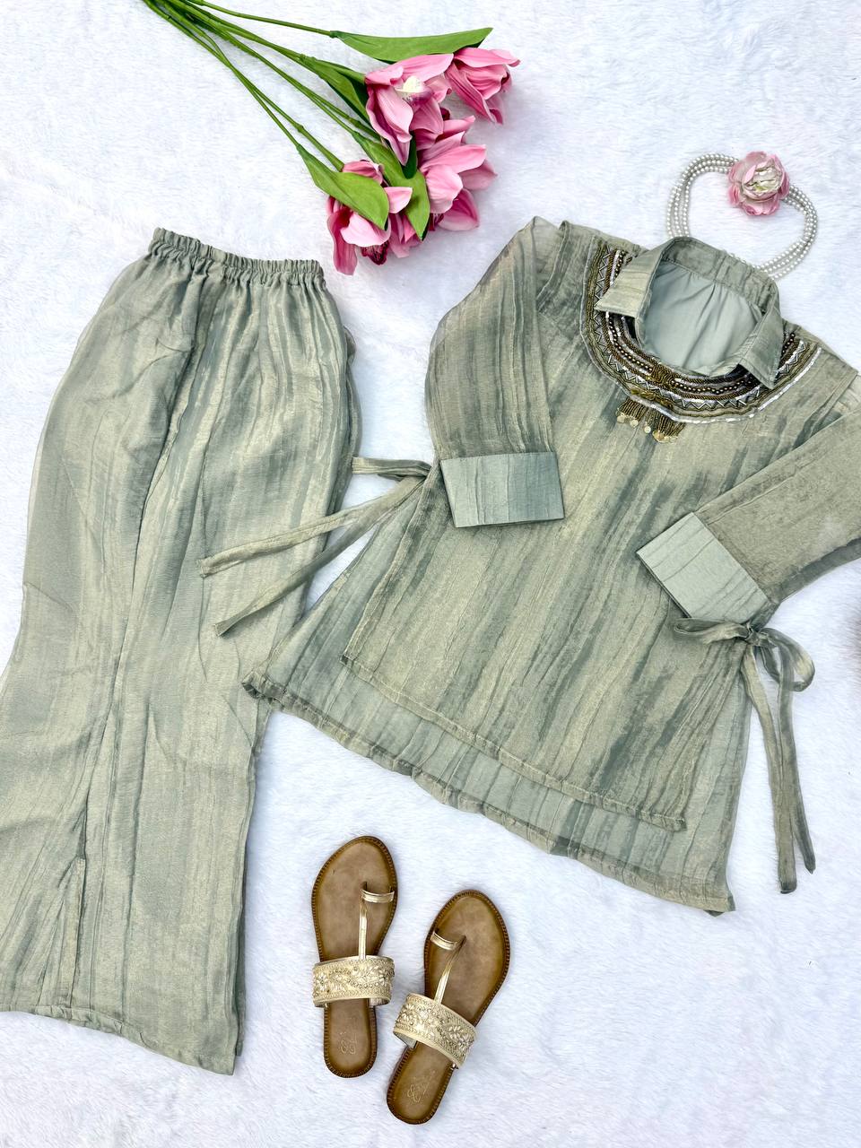 Luxury Seafoam Green Salsa Crushed Festive Co-Ord Set