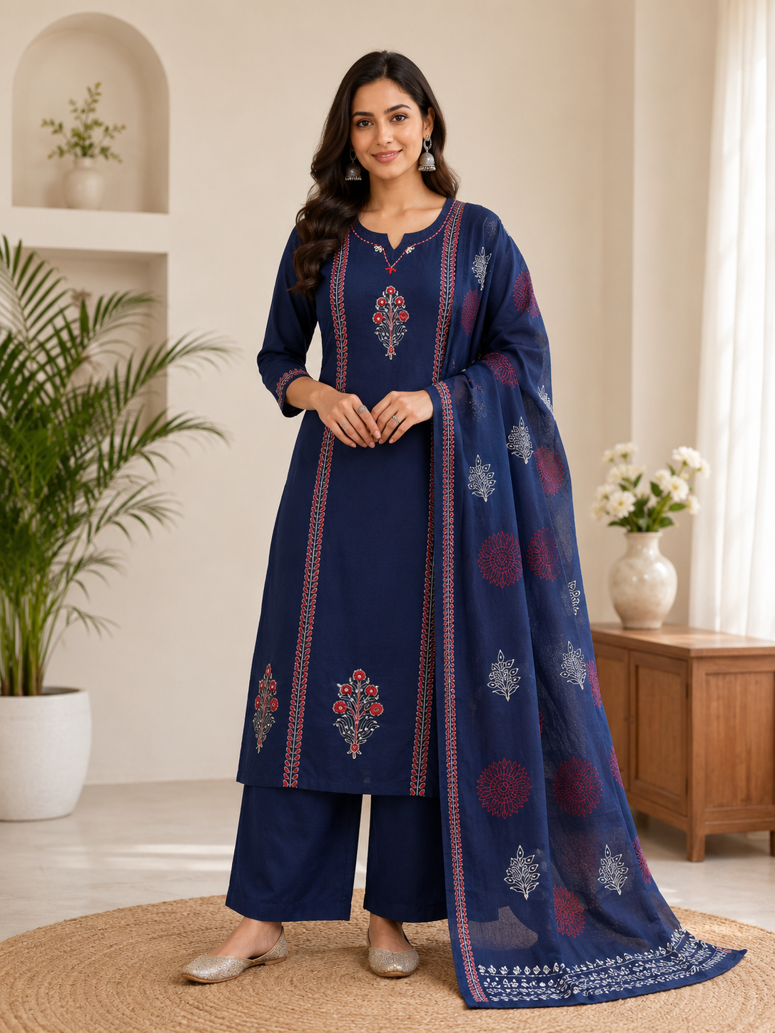 Very Attractive Blue Pure Cotton Hand Block Print Suit Set