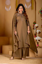Beautiful Brown Viscose Mango Silk Anarkali Kurti Set