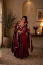 New Designer Vichitra Silk Embroidered Anarkali Suit Set