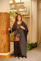 Very Attractive Jet Black Roman Silk Printed Salwar Suit Set
