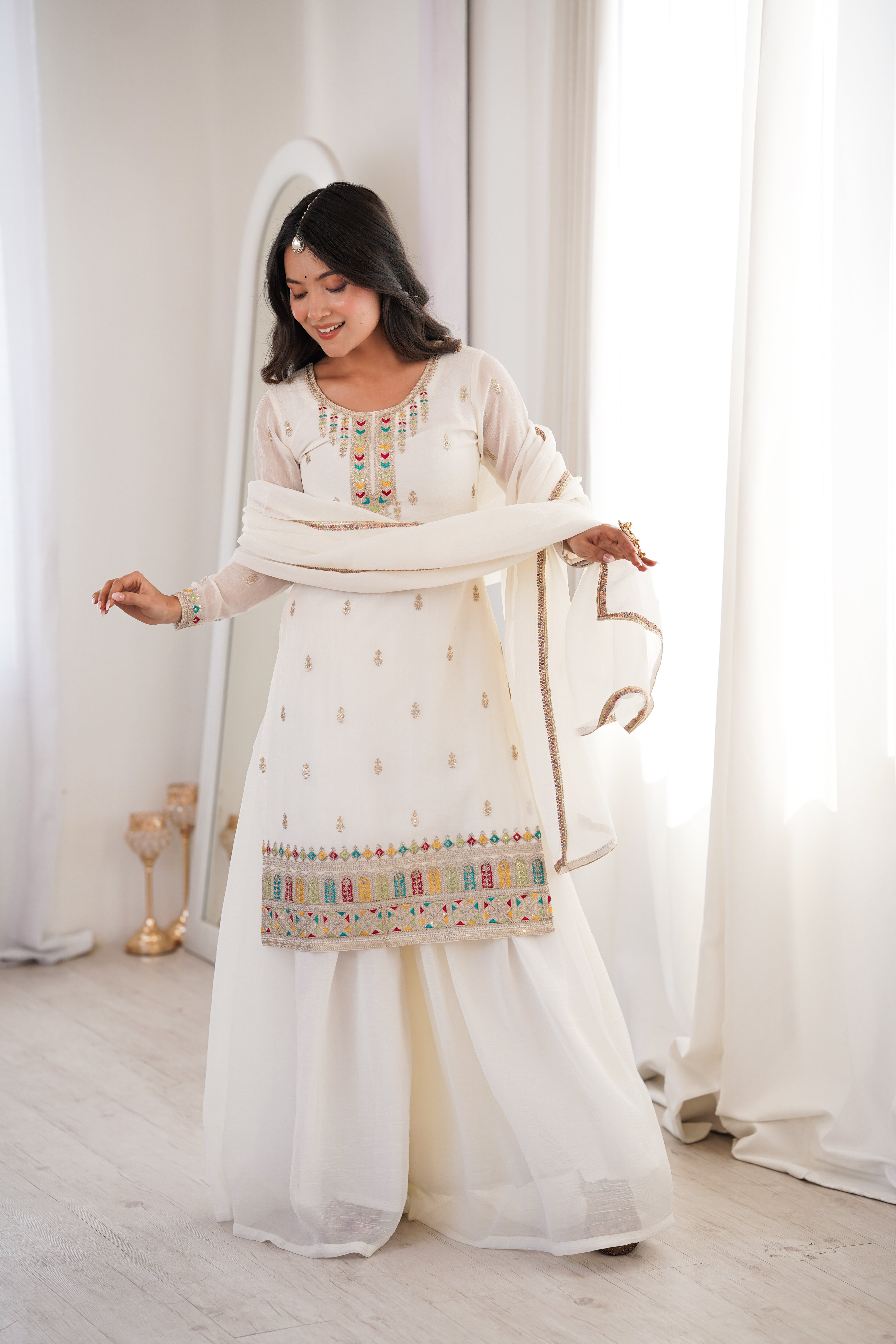 Premium Crunchy Silk Straight Kurta Palazzo Set with Dupatta
