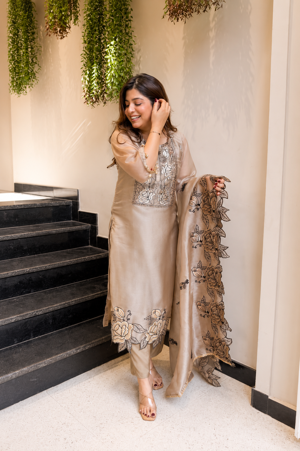New Designer Jimmy Choo Silk Embroidered Suit Set with Dupatta