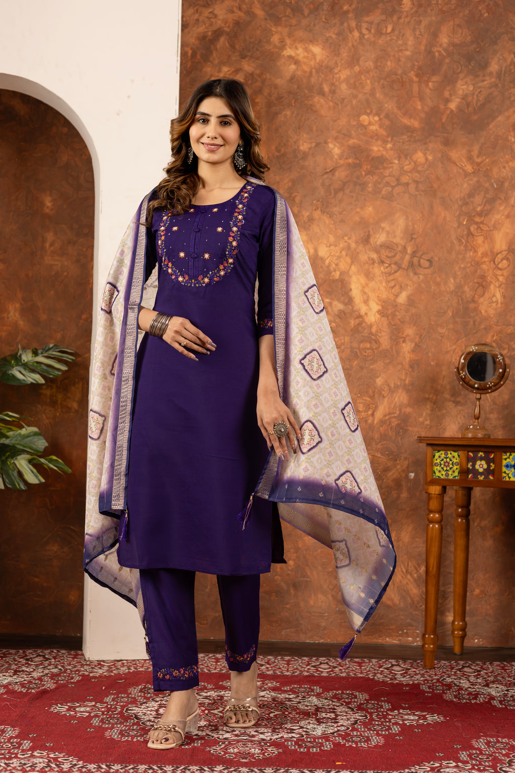 Designer Marina Silk Kurta Pant Dupatta Set
