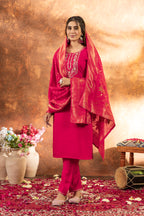 Designer Rani Pink Embroidered Marina Silk Suit