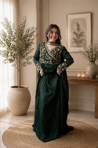 Green Blooming Vichitra Silk Embroidered Anarkali Gown