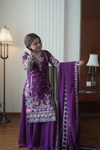 Elegant Wine Fox Georgette Designer Suit Set with Embroidered Dupatta