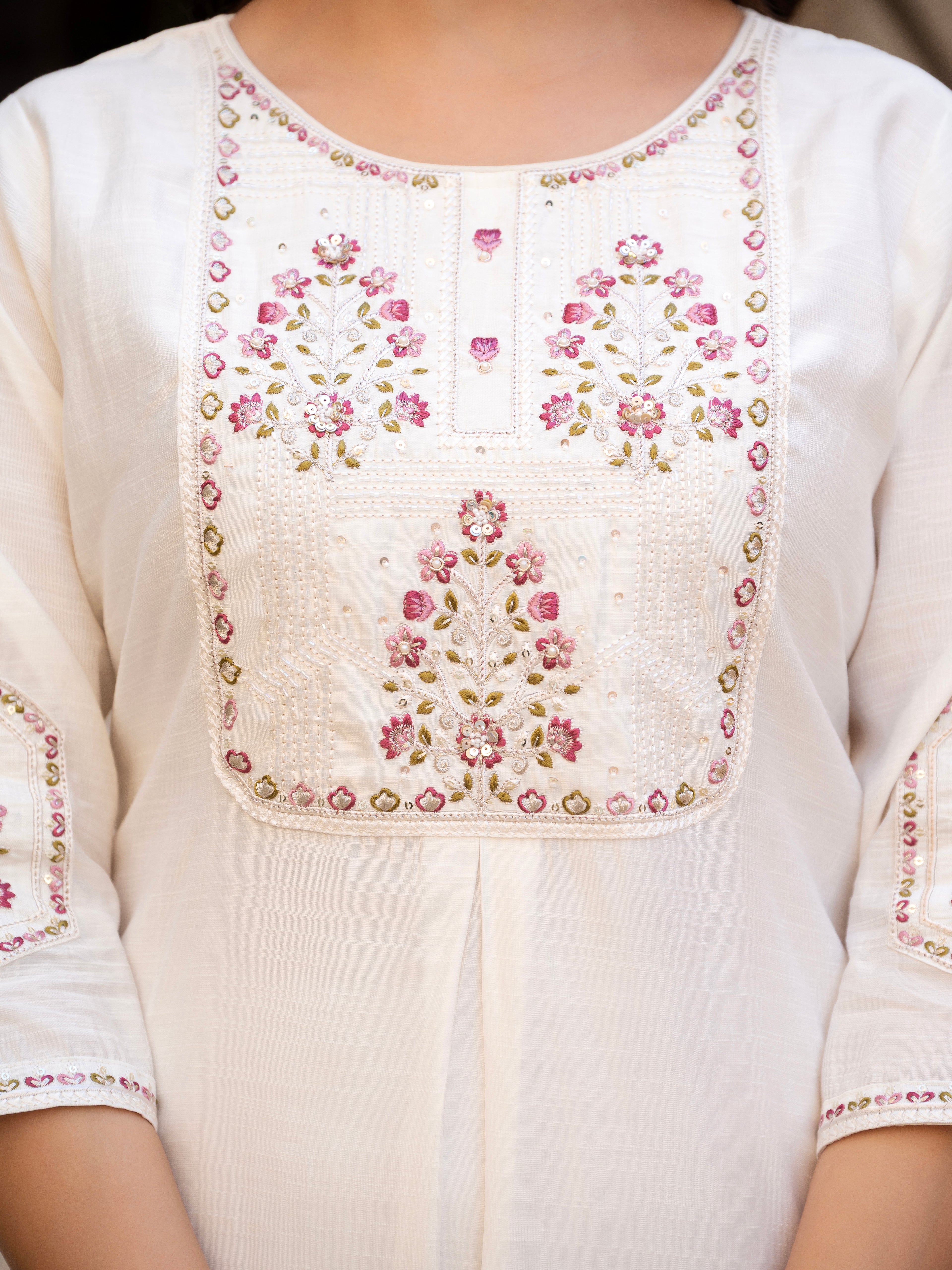 Very Attractive White Pure Viscose Mango Silk Suit Set