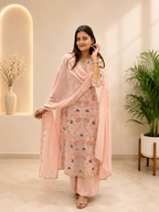 Premium Designer Pink Georgette Embroidery Suit Set