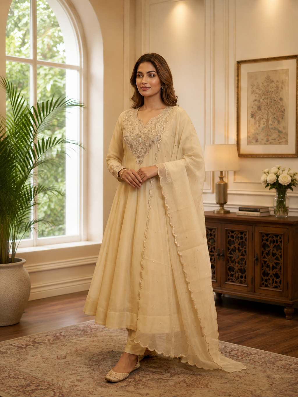 Very Beautiful Festive Sequence Embroidered Coss Moss Anarkali Suit Set