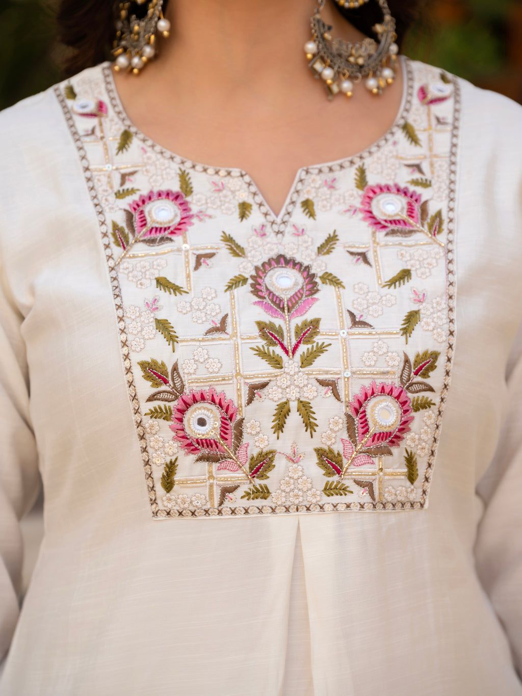 Women’s White Embroidered Mango Silk 3-Piece Suit Set