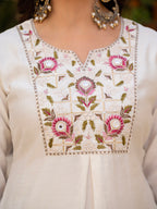 Women’s White Embroidered Mango Silk 3-Piece Suit Set