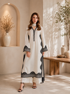 Ivory Biscuit Slub Monochrome Threadwork Kurta Set