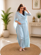 Attractive Blue Crunchy Silk Sequence Embroidery Anarkali Suit Set