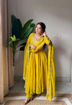 Designer Yellow Fox Georgette Anarkali Suit Set