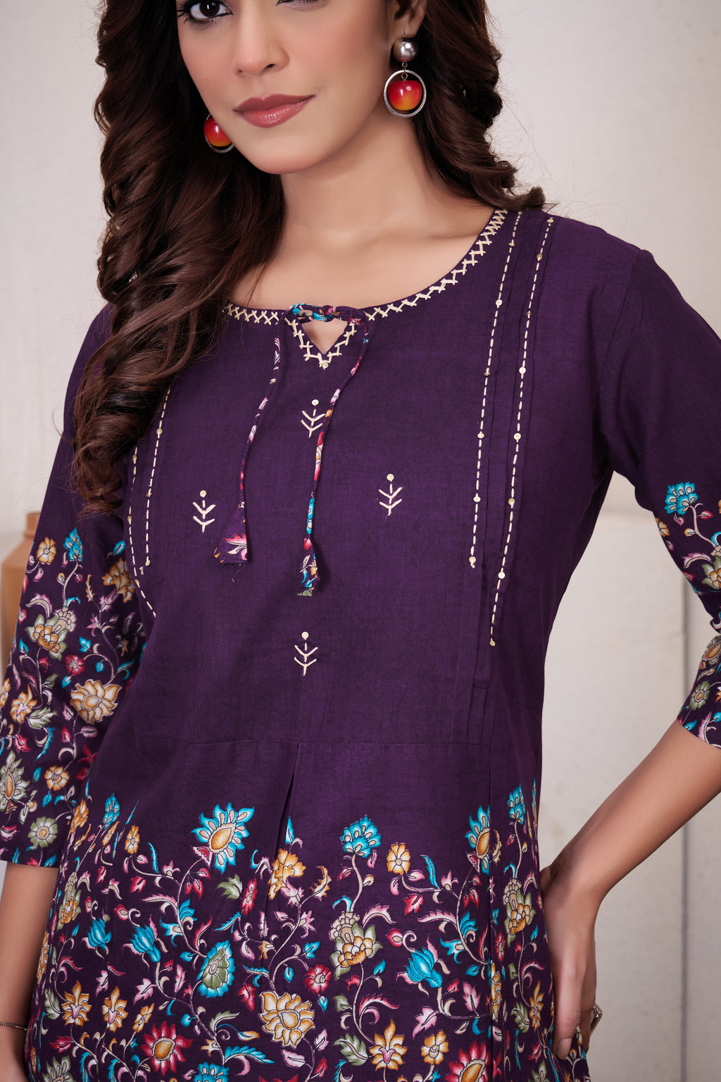Attractive Wine Designer Pure Cotton Co-ord Set