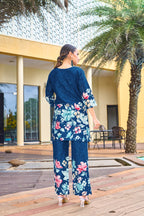 Premium Blue Pure Cotton Floral Co-ords Set