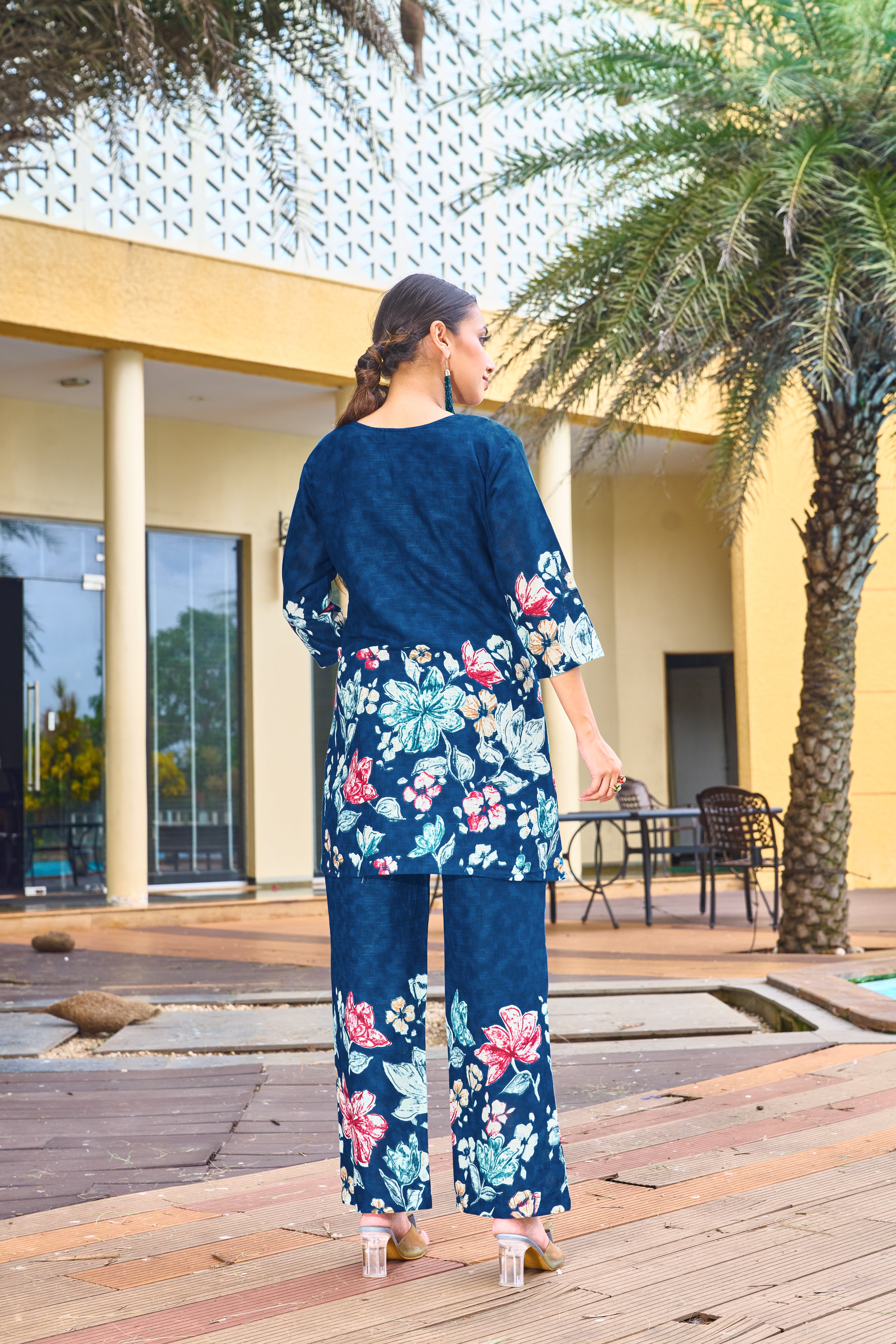 Premium Blue Pure Cotton Floral Co-ords Set