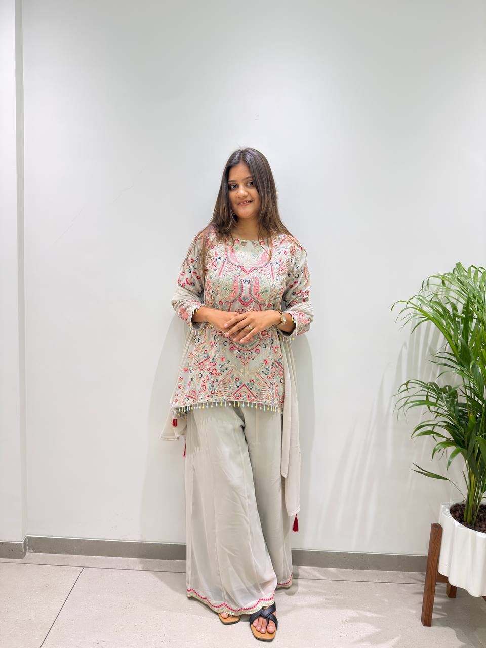 New Designer Faux Georgette Embroidery Work Suit Set