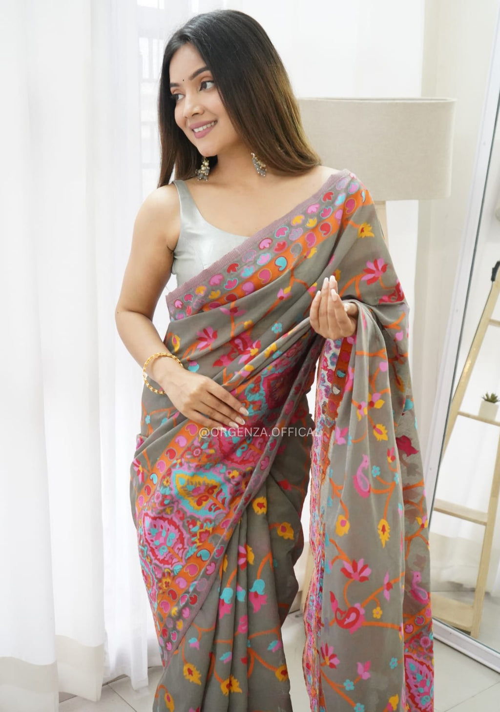 Women's Designer Pure Soft Kashmiri Pasmina Kachi Work Saree