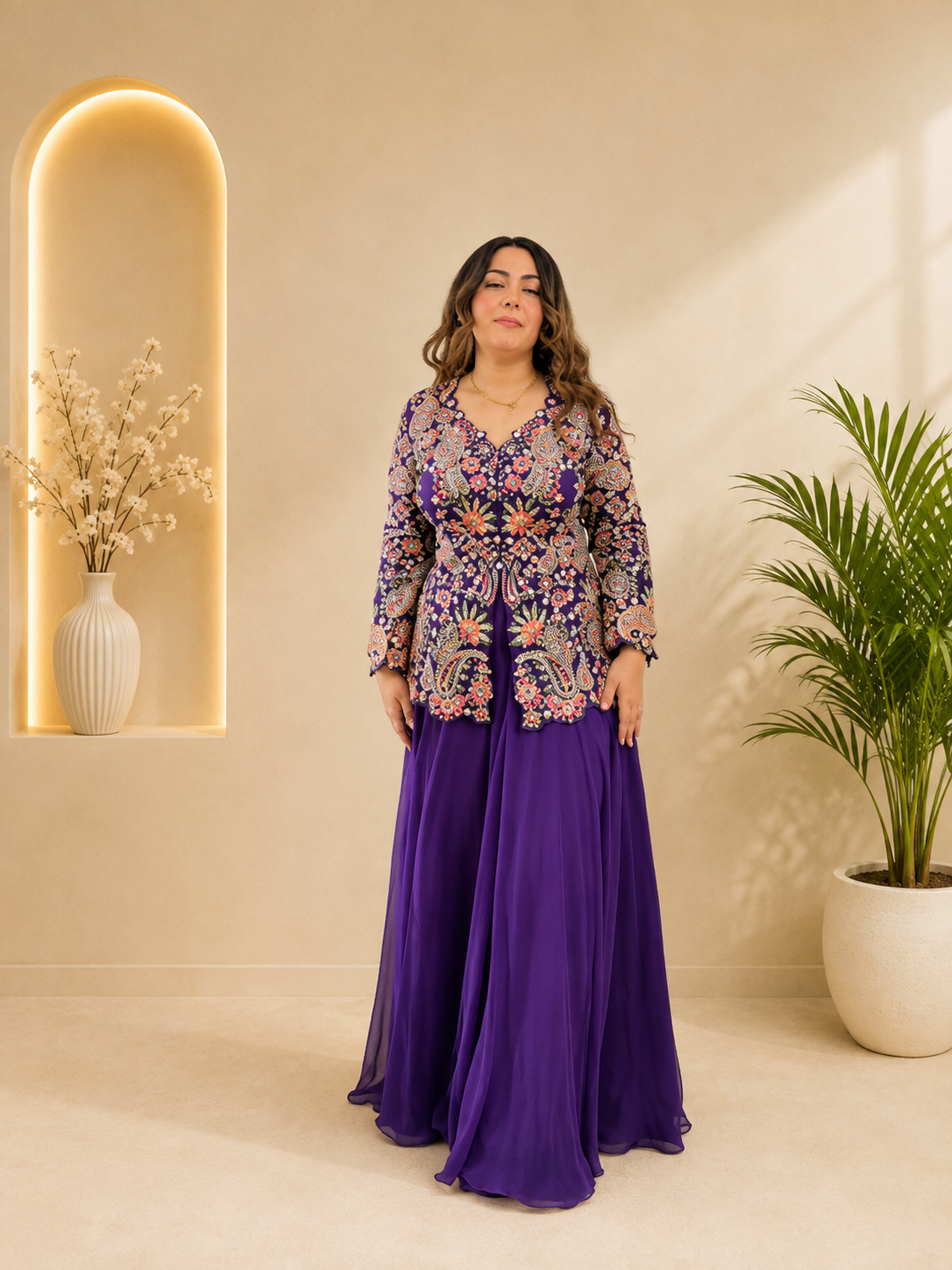 Festive Designer Royal Purple Georgette Indo-Western Set