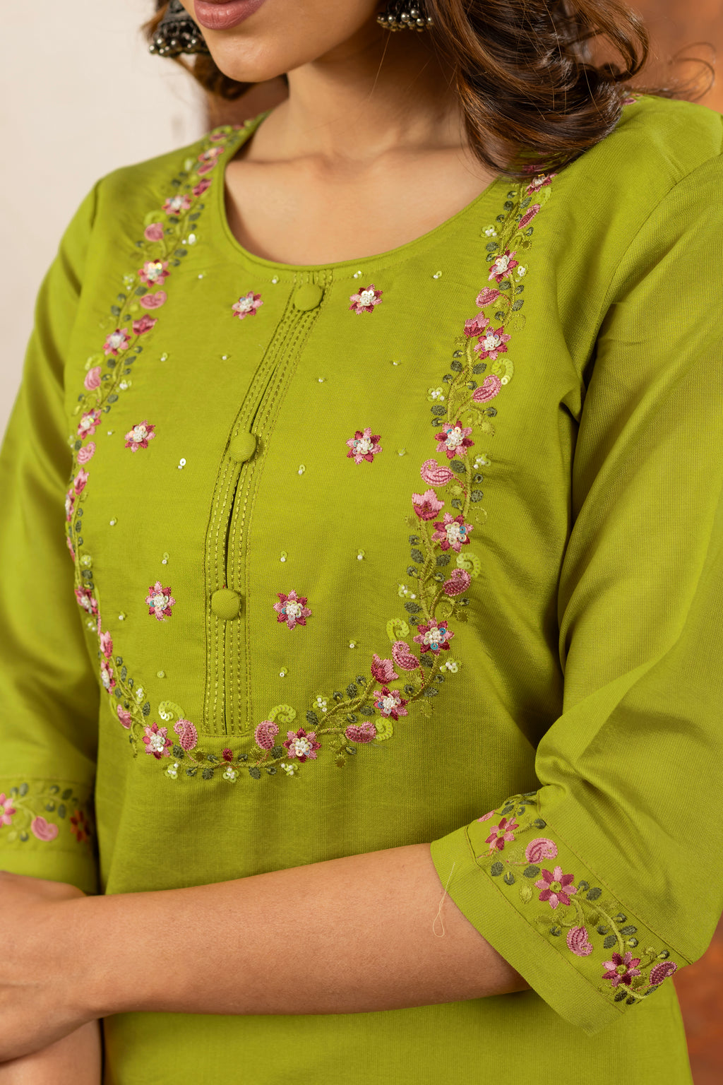 Women’s Marina Silk Embroidered Straight Suit Set