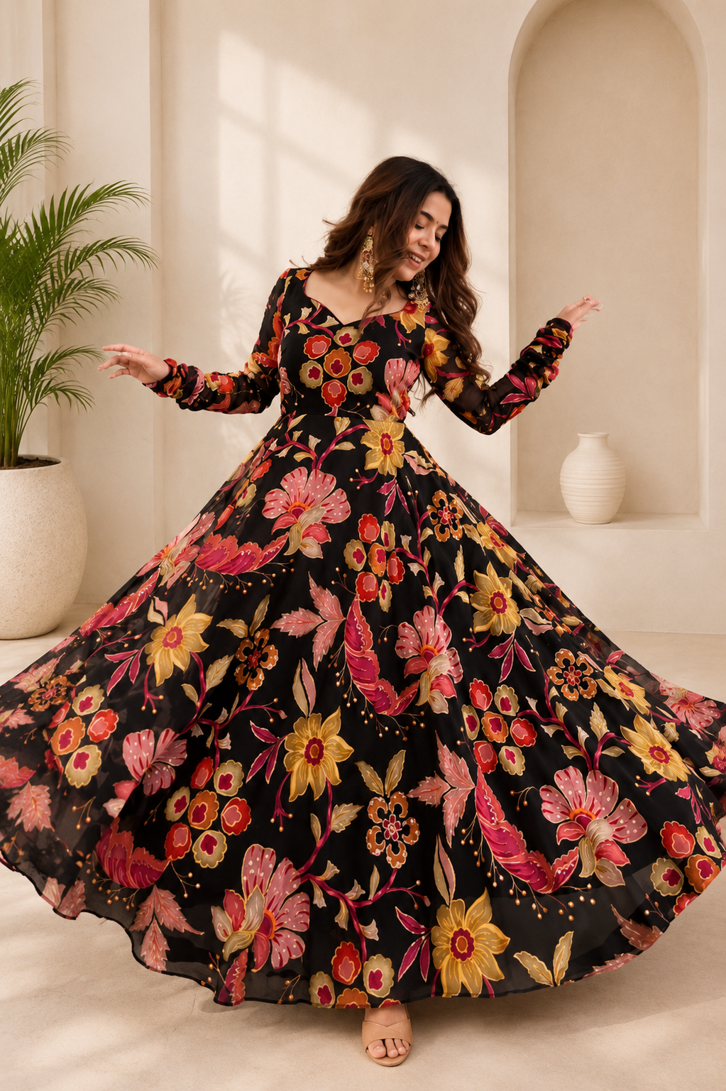 Catchy Bloom Tabby Organza Flared Gown Set