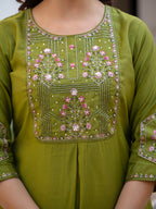 Luxury Pure Viscose Mango Silk Floral Embroidered Suit Set