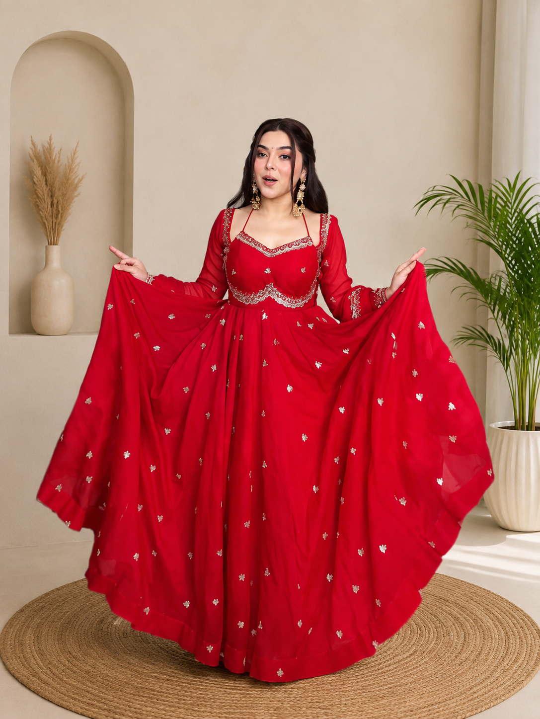 Neha Elegant Red Faux Georgette Anarkali Suit Set