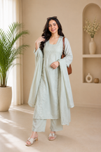 Catchy Light Sage Roman Silk Embroidered Suit Set