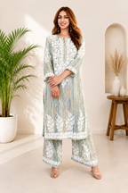 Very Attractive Multi Striped Rayon Embroidery Chikankari Suit Set