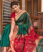 TRADITIONAL KANJIVARAM SILK SAREE AND DOUBLE ZARI WOVEN BORDERS WITH RICH PALLU