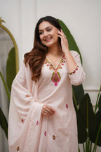 Premium Blush Pink PV Mul Embroidered Suit Set with Dupatta