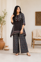 Premium Black Printed Natural Crepe Co-Ord Set